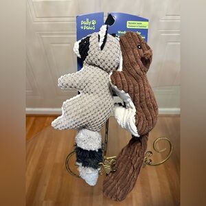 NEW  Pally Paws DOG  Toy Fun Set 2 Squirrel 🐿️ & Raccoon 🦝 12” With Squeaker
